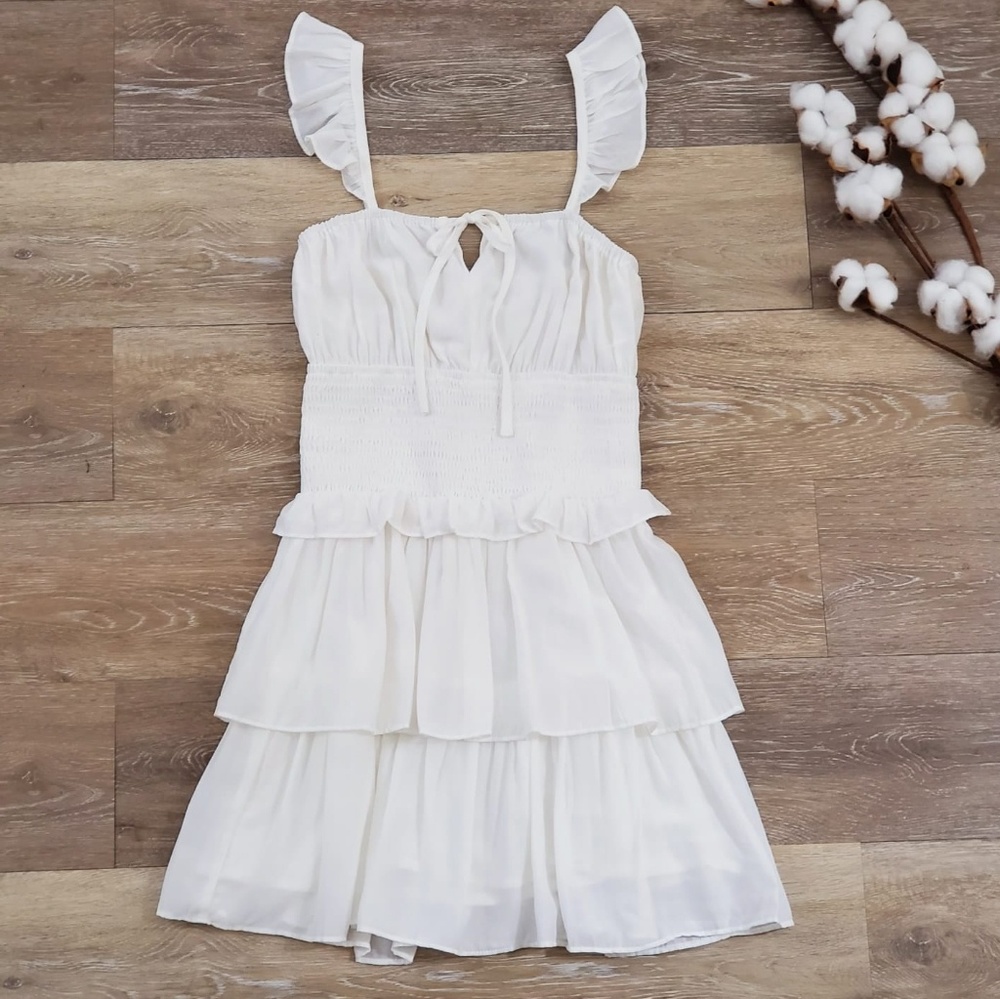 Ivory Ruffle Mini Dress - Picture 2 of 5